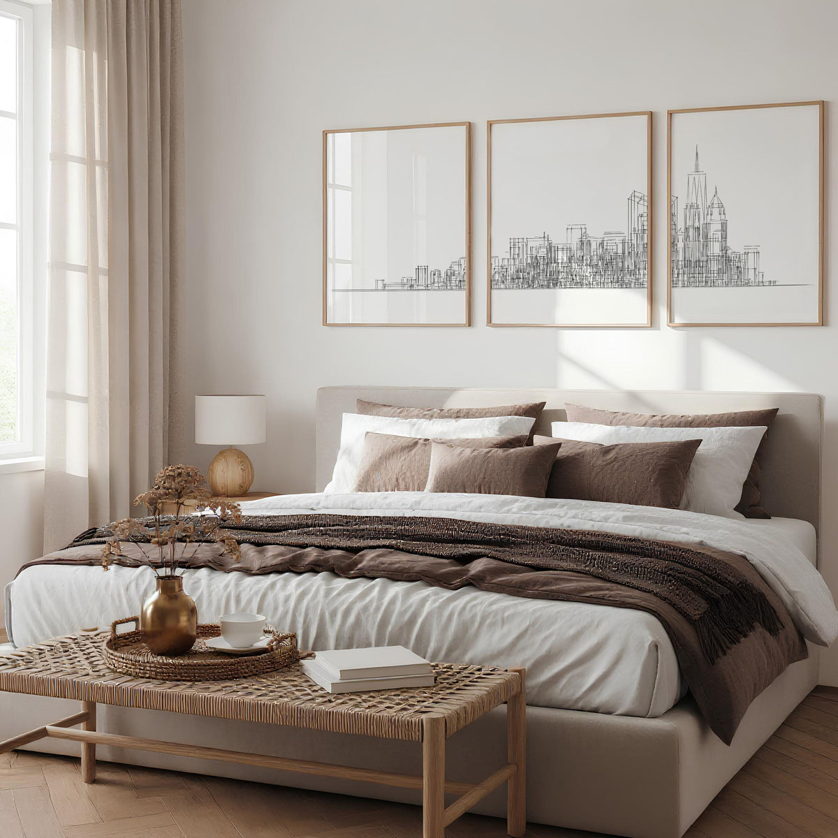 Line Art City Skyline Skyscraper Wall Art Prints | Set of 3