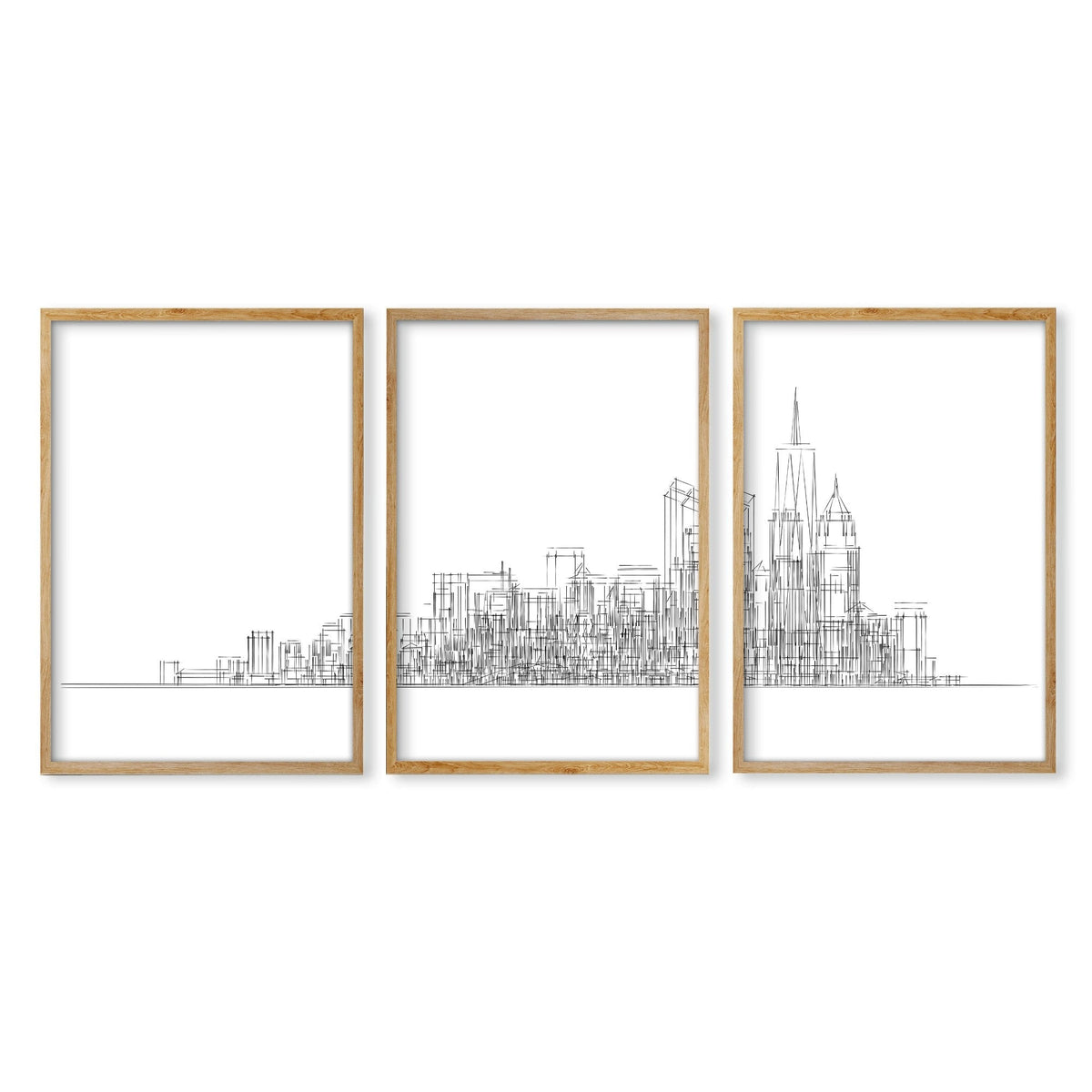 Line Art City Skyline Skyscraper Wall Art Prints | Set of 3