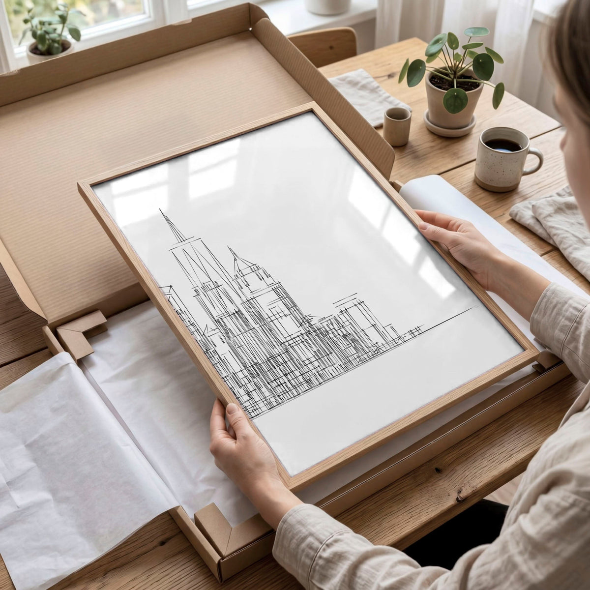 Line Art City Skyline Skyscraper Wall Art Prints | Set of 3