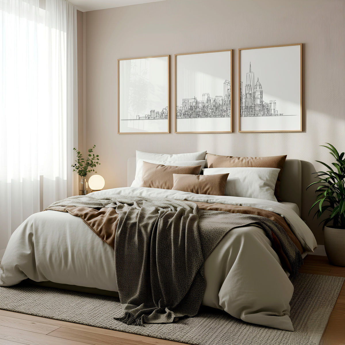 Line Art City Skyline Skyscraper Wall Art Prints | Set of 3