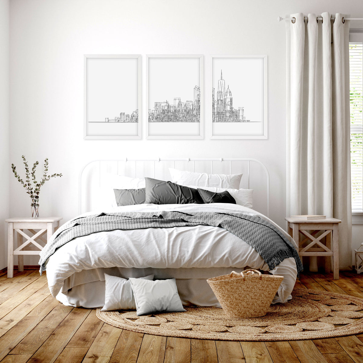 Line Art City Skyline Skyscraper Wall Art Prints | Set of 3
