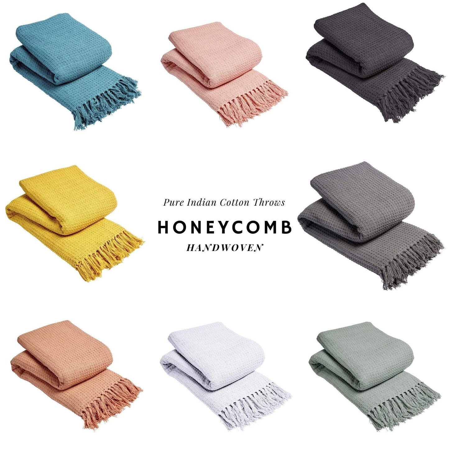 Lisbon Pure Indian Cotton Handwoven Honeycomb Throw Blanket Luxurious Soft Lightweight Easycare Cover for Sofa Bed or Living Room Available in 10 Colours and Sizes by OLIVIA ROCCO