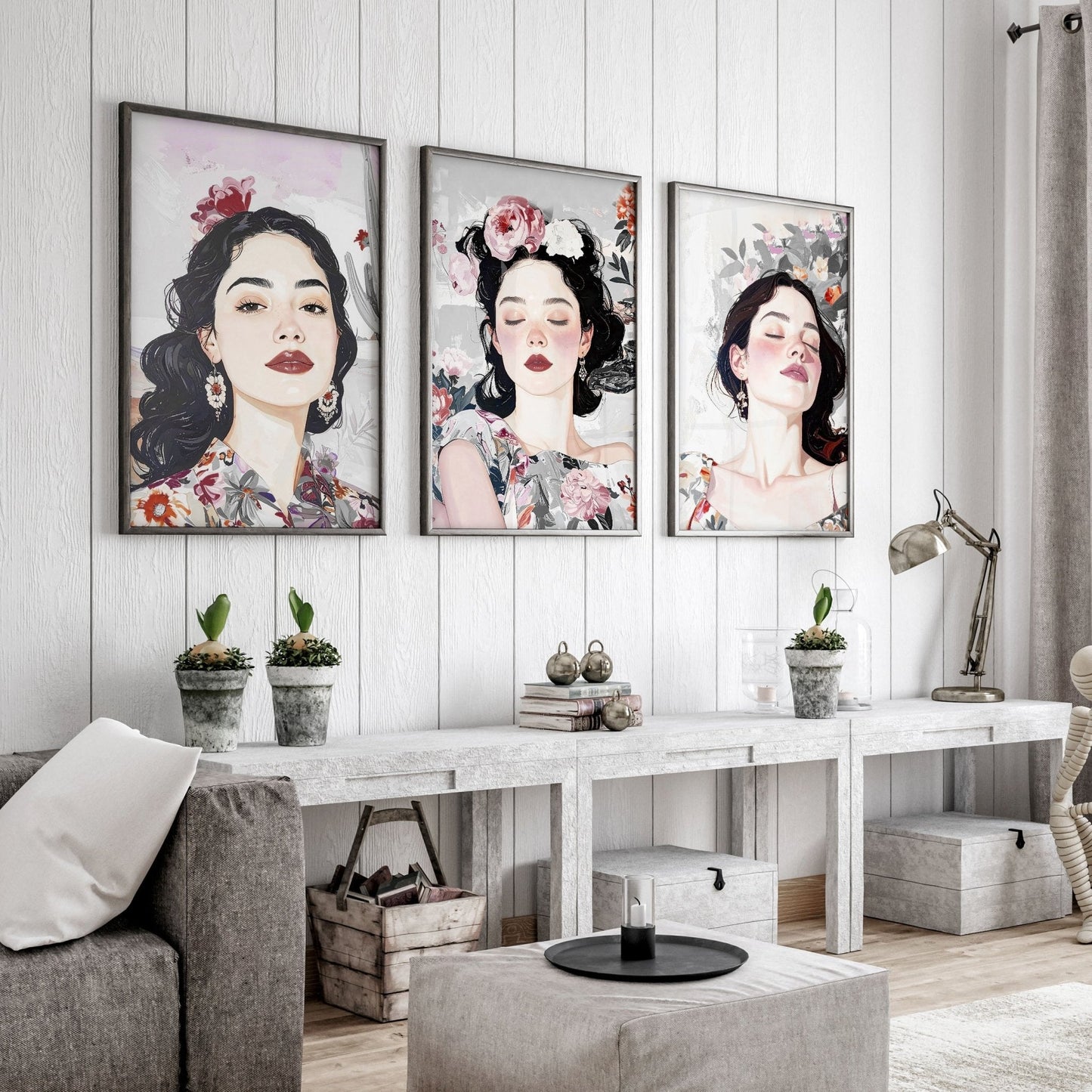 Living Room Art Paintings | Set of 3 Boho Women Wall art Prints