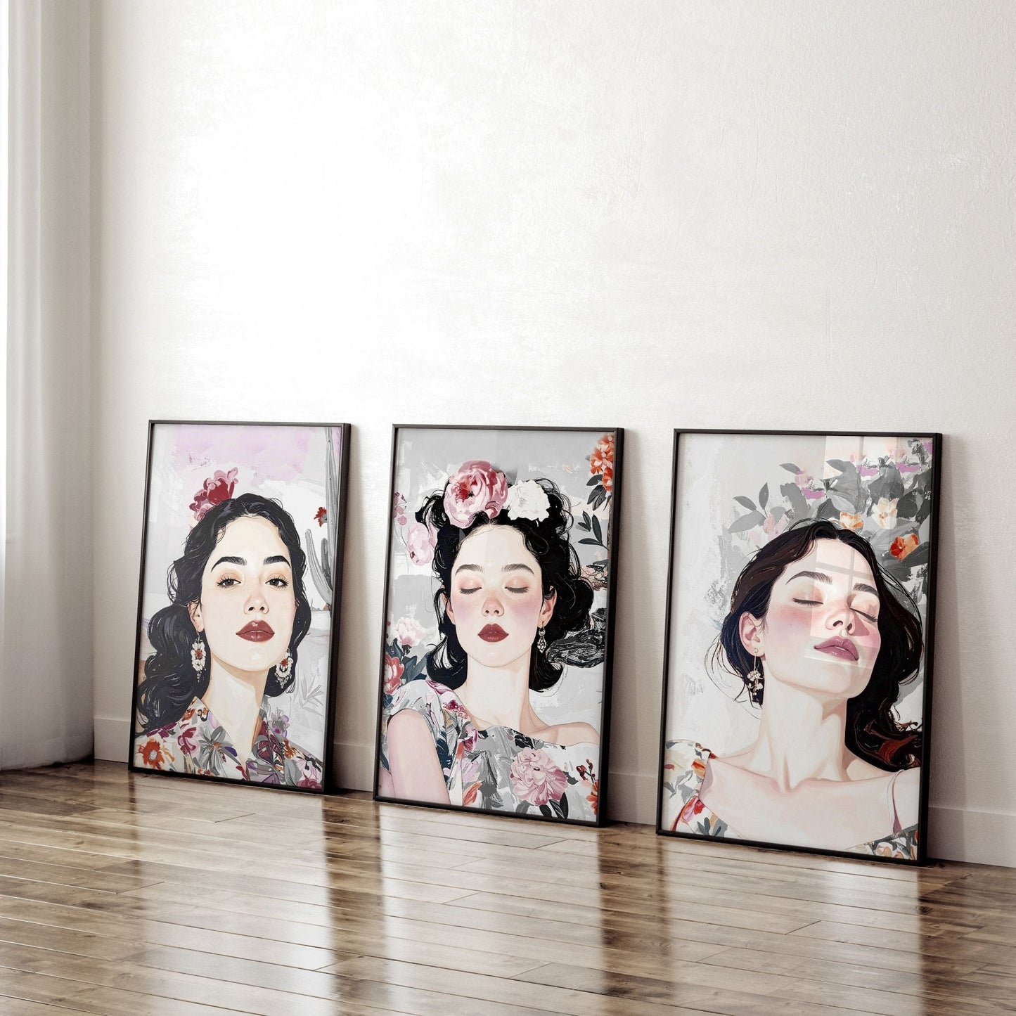 Living Room Art Paintings | Set of 3 Boho Women Wall art Prints