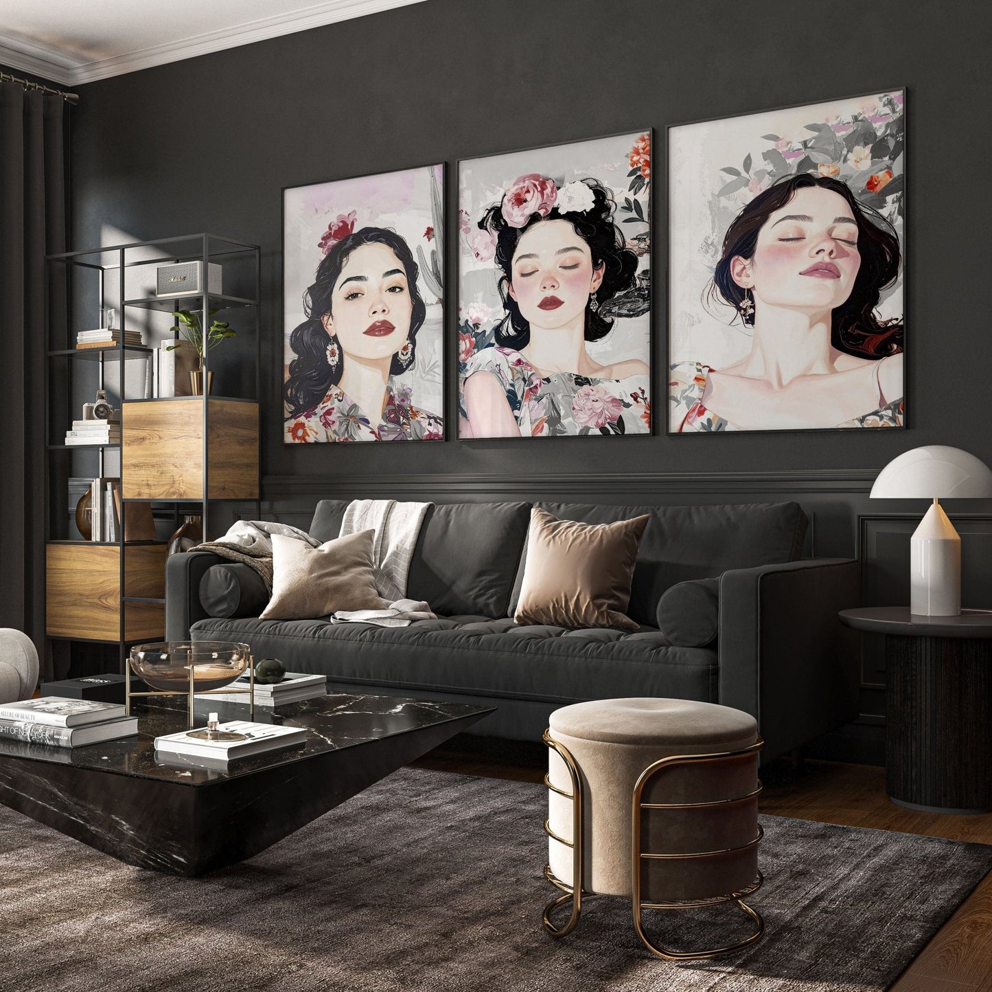 Living Room Art Paintings | Set of 3 Boho Women Wall art Prints