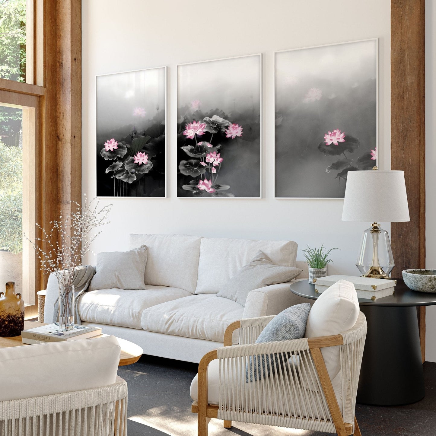 Living Room Canvas Art | Set of 3 Asian Inspired Wall art Prints