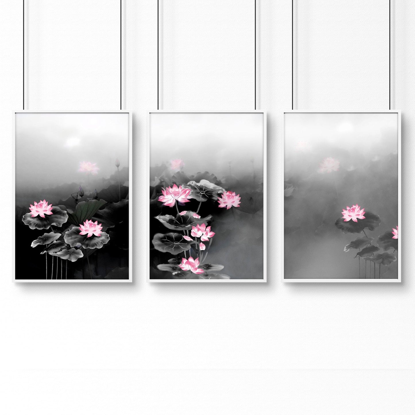 Living Room Canvas Art | Set of 3 Asian Inspired Wall art Prints
