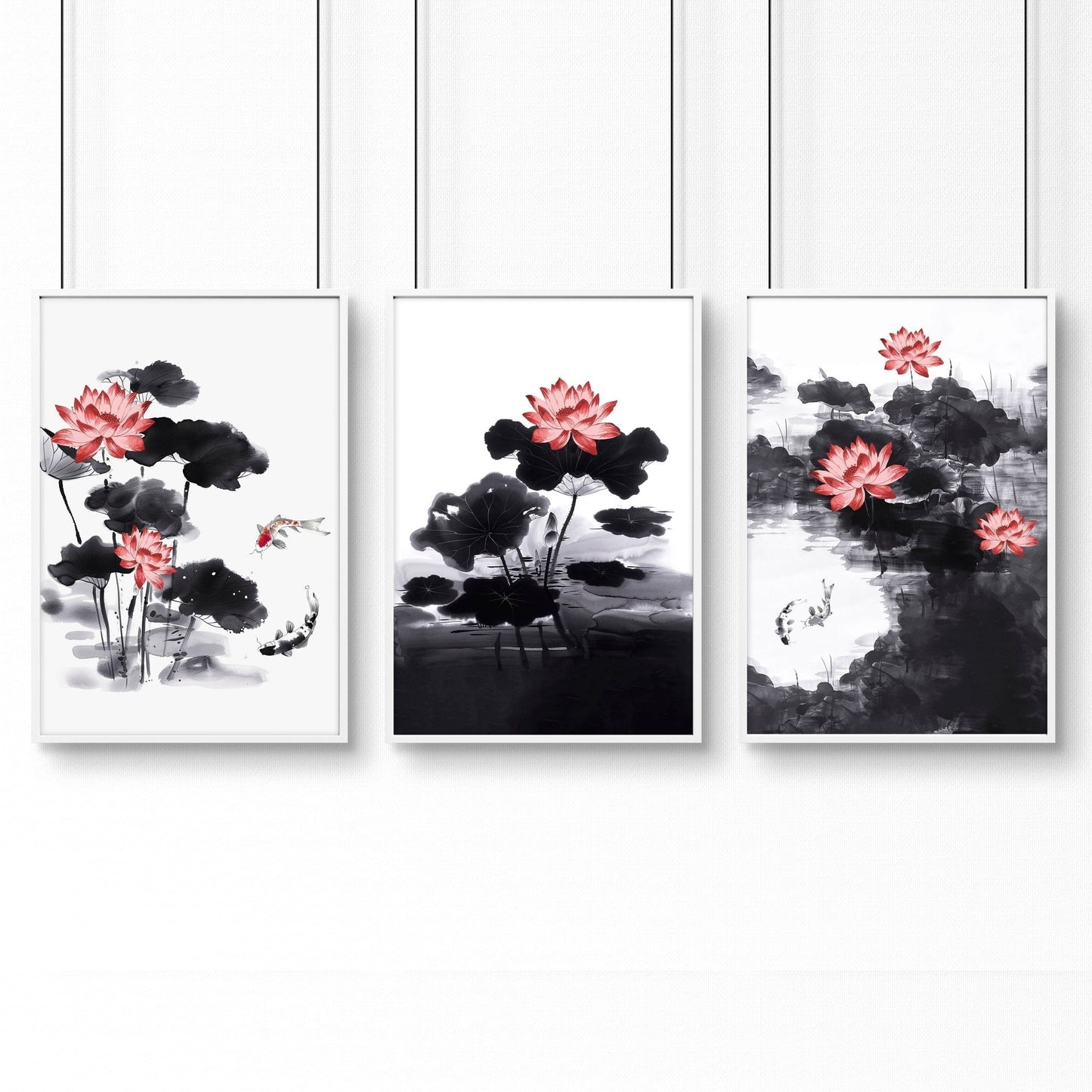 Living Room Canvas | Set of 3 Asian Inspired Wall art Prints