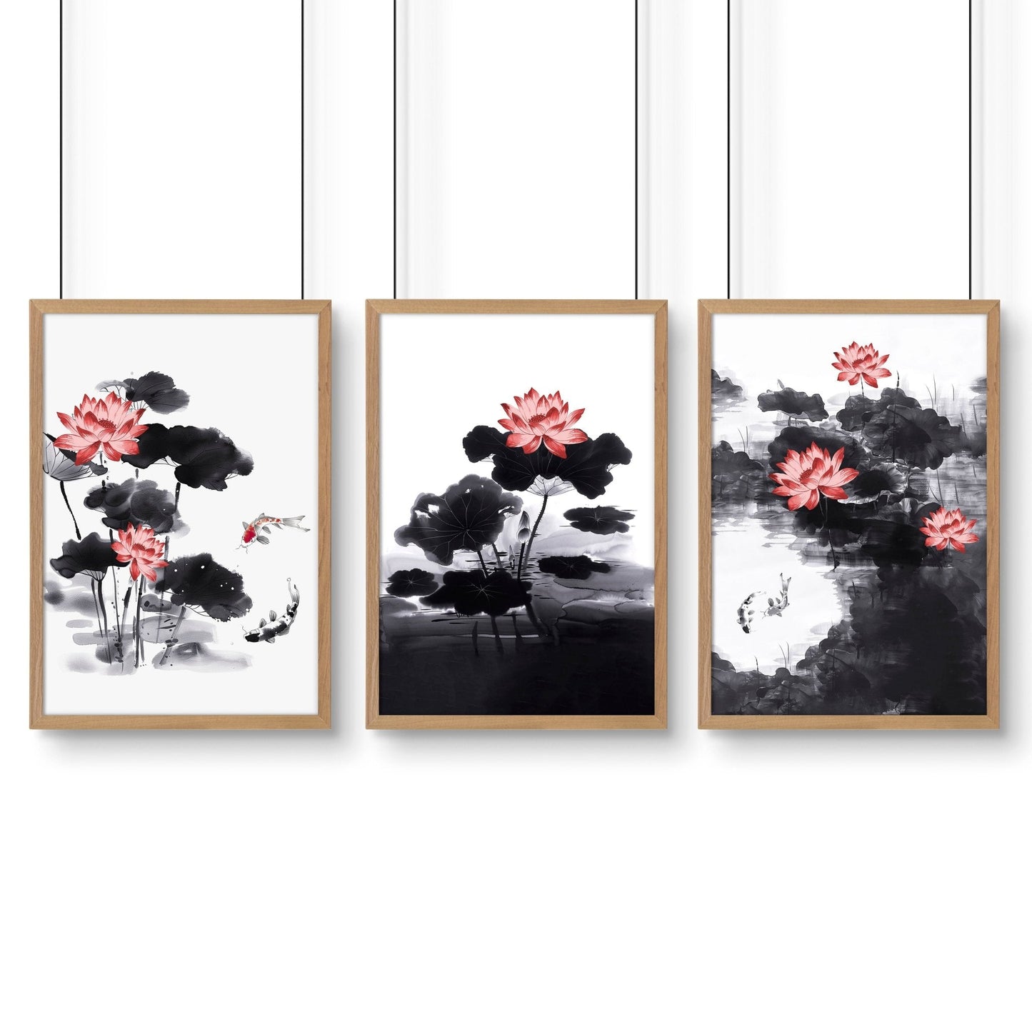 Living Room Canvas | Set of 3 Asian Inspired Wall art Prints