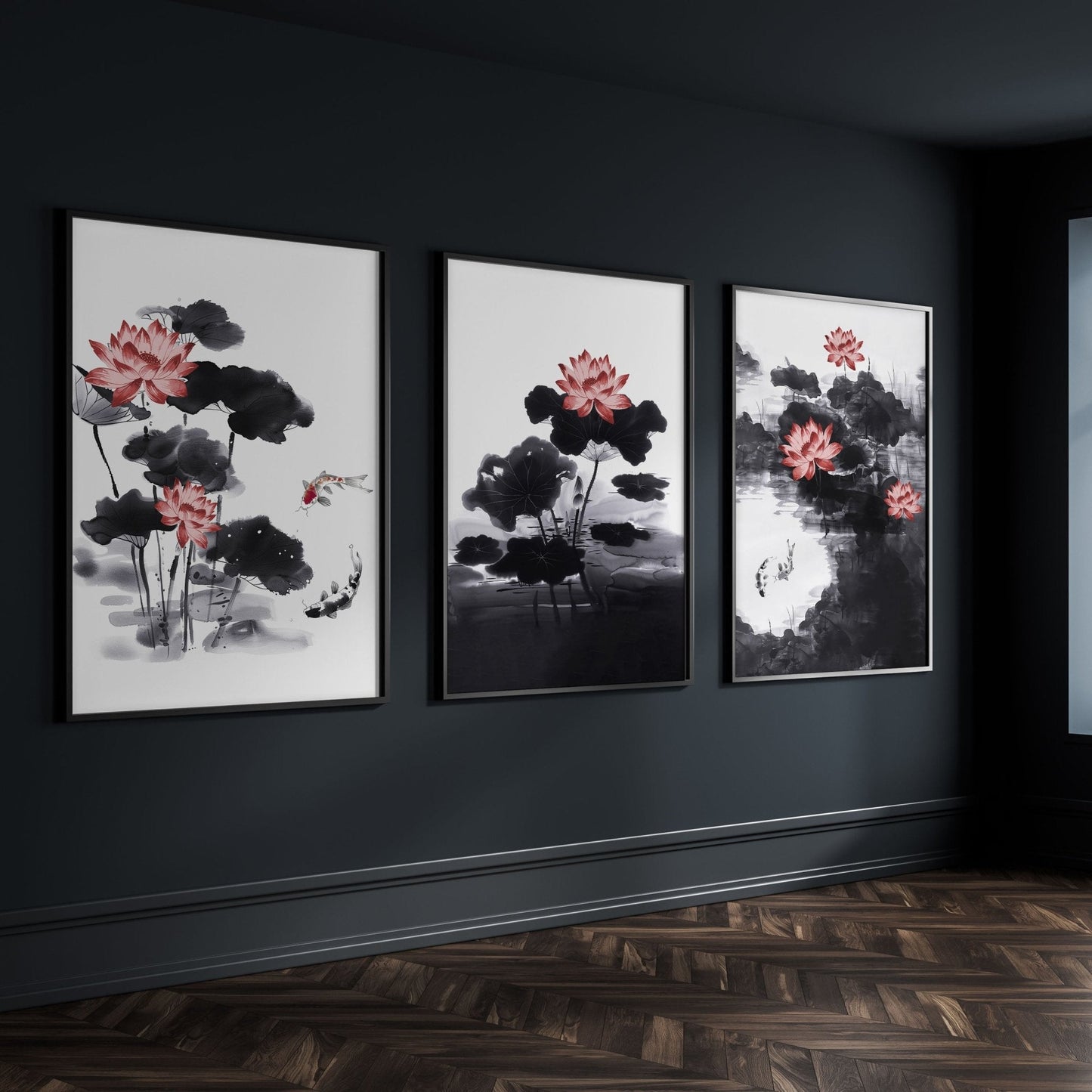 Living Room Canvas | Set of 3 Asian Inspired Wall art Prints