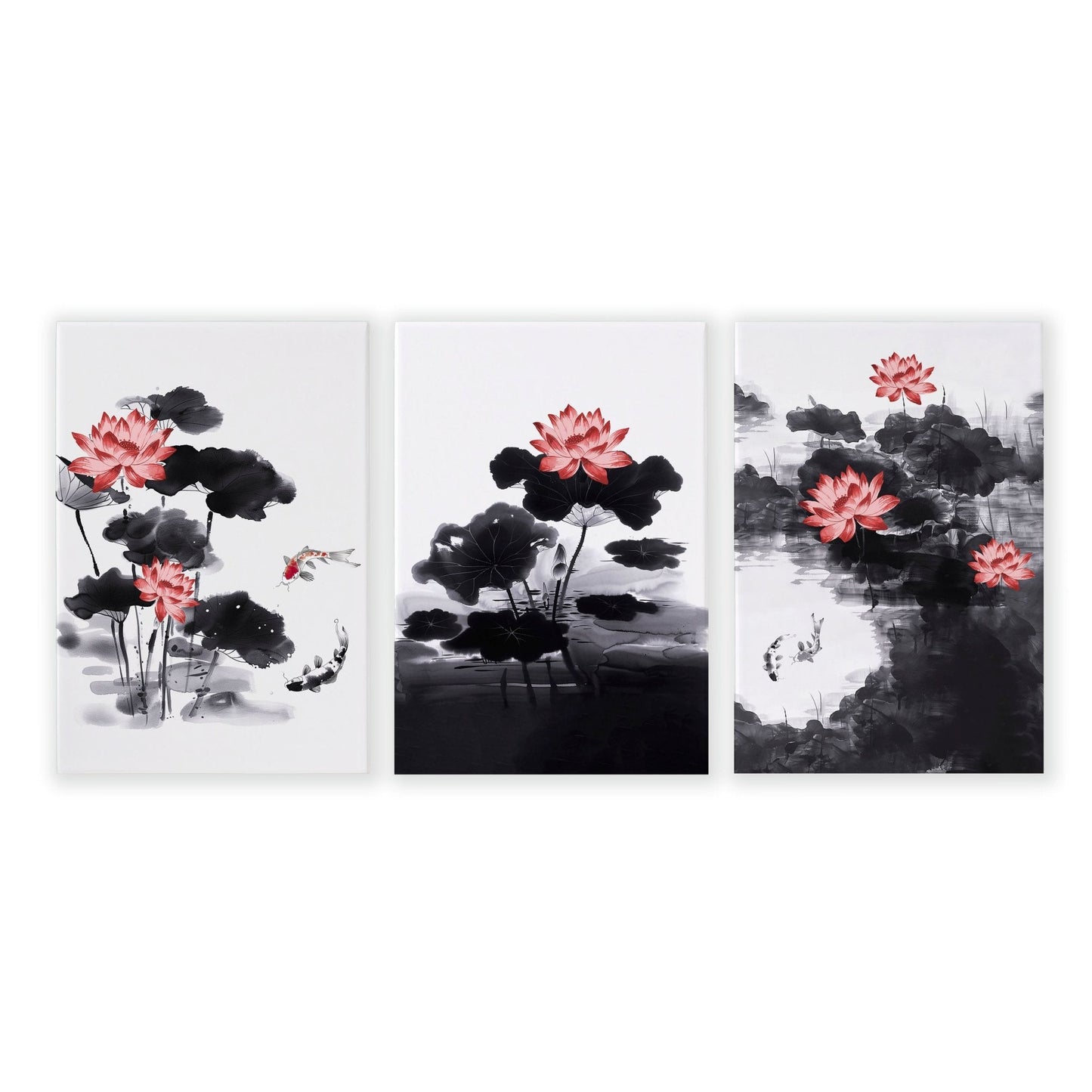 Living Room Canvas | Set of 3 Asian Inspired Wall art Prints