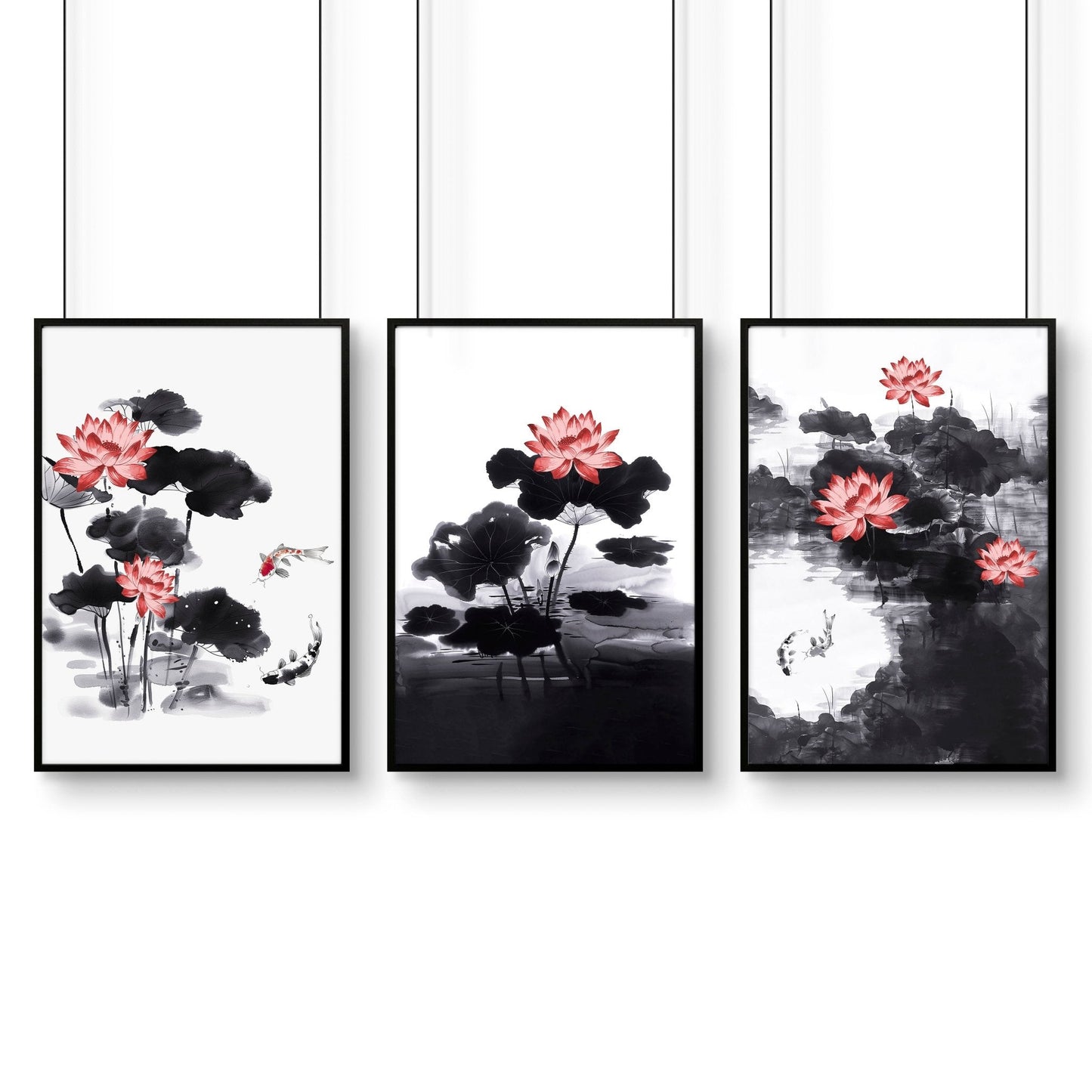 Living Room Canvas | Set of 3 Asian Inspired Wall art Prints