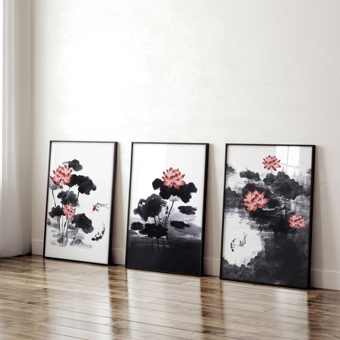 Living Room Canvas | Set of 3 Asian Inspired Wall art Prints