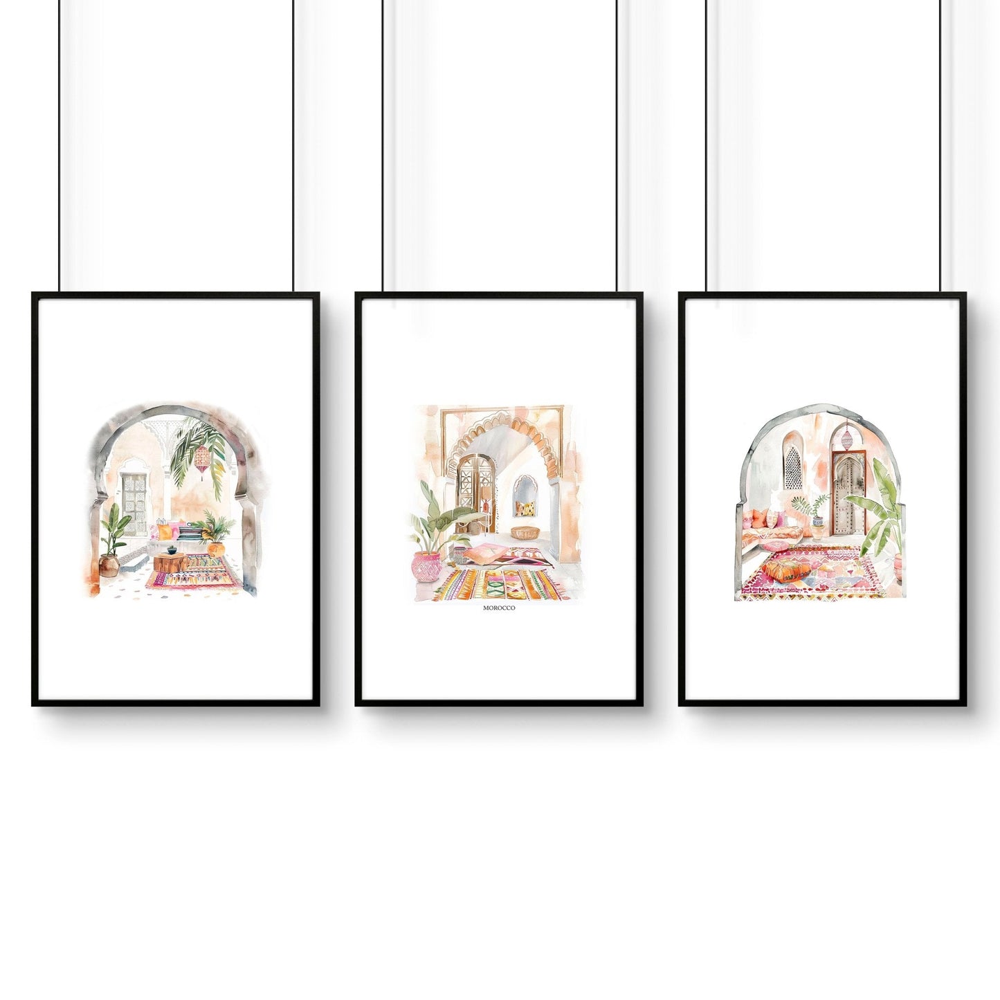 Living Room Paintings | Set of 3 Moroccan Inspired Wall art Prints