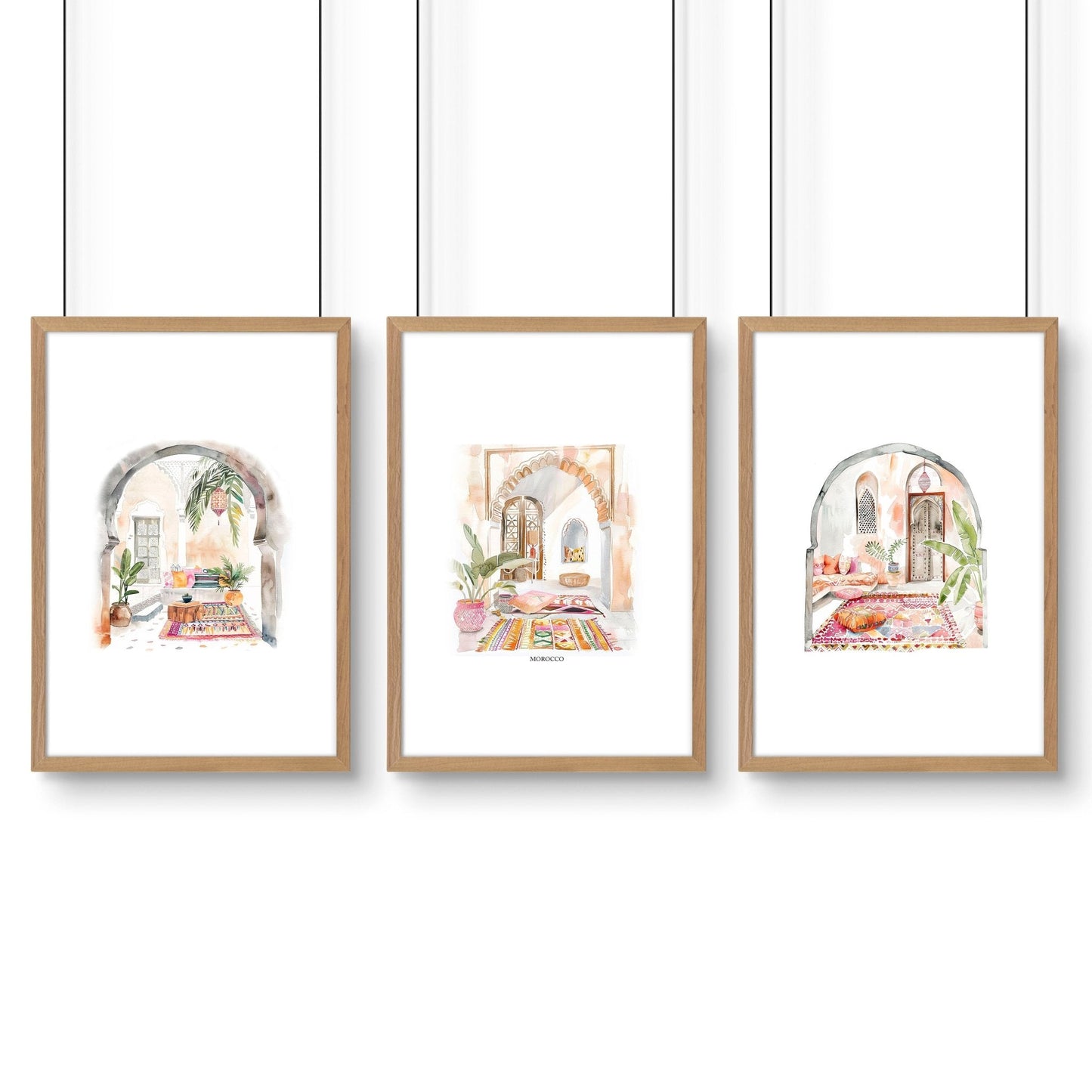 Living Room Paintings | Set of 3 Moroccan Inspired Wall art Prints