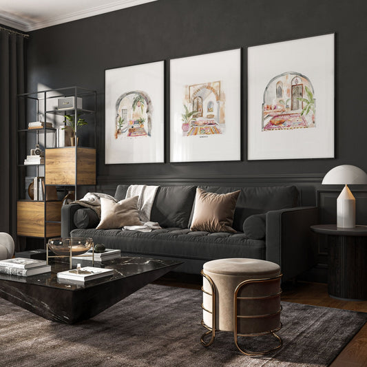 Living Room Paintings | Set of 3 Moroccan Inspired Wall art Prints