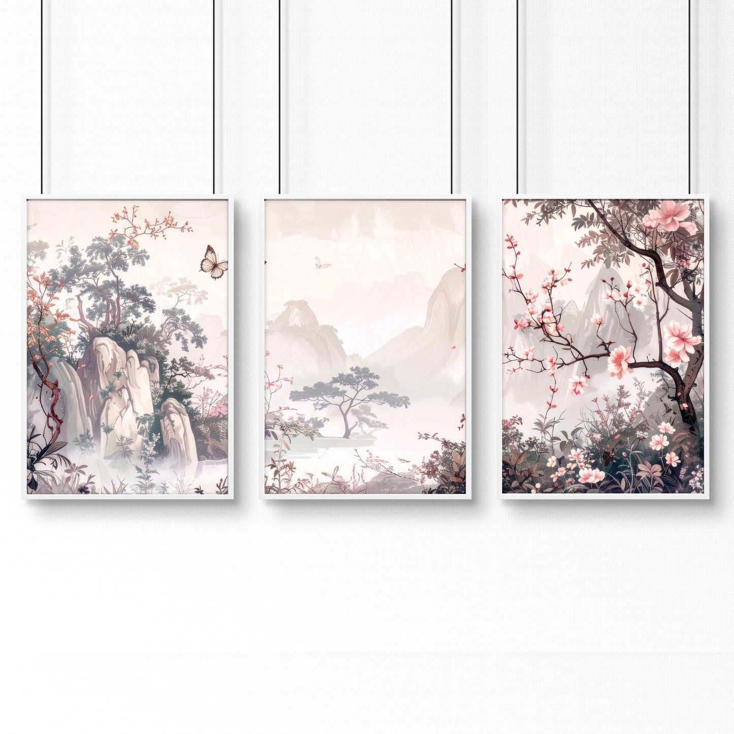 Living Room Picture Wall | Set of 3 Chinoiserie Wall art Prints