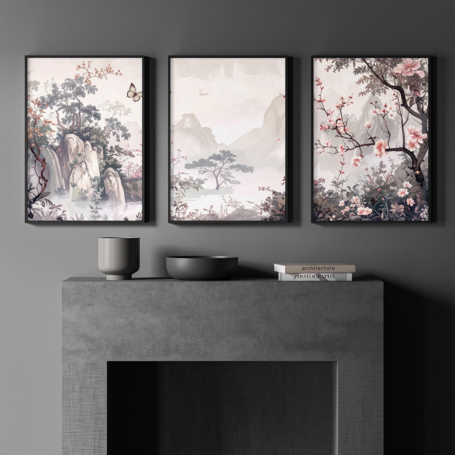 Living Room Picture Wall | Set of 3 Chinoiserie Wall art Prints