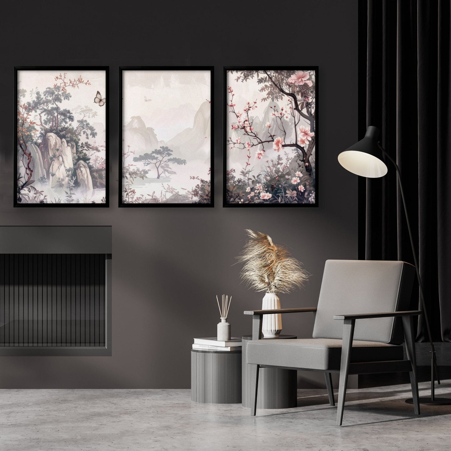 Living Room Picture Wall | Set of 3 Chinoiserie Wall art Prints