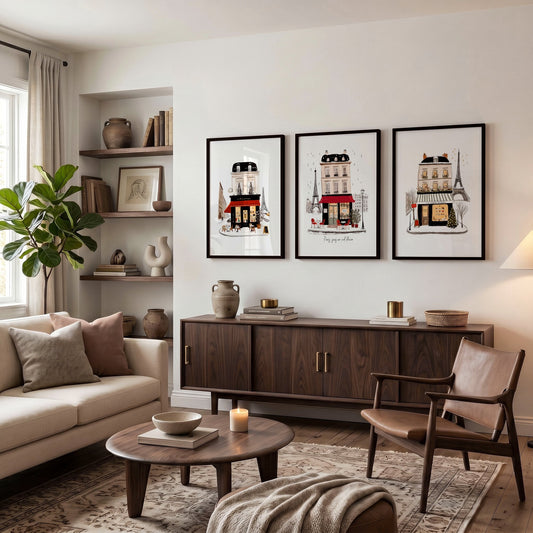 Paris Winter Street Scene Living Room Wall Art Canvas | "Paris sous un ciel d'hiver" | Set of 3