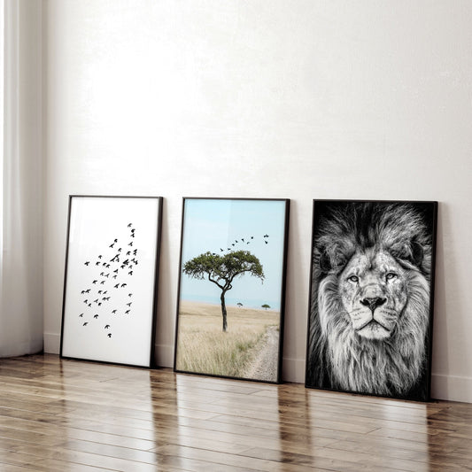 Living Room Wall Art Canvas | Set of 3 African Wildlife Wall art Prints