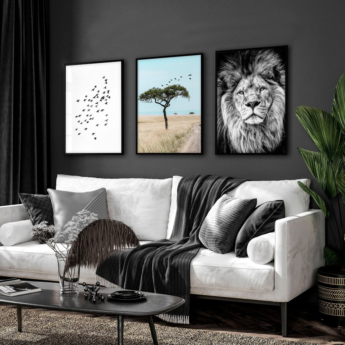 Living Room Wall Art Canvas | Set of 3 African Wildlife Wall art Prints