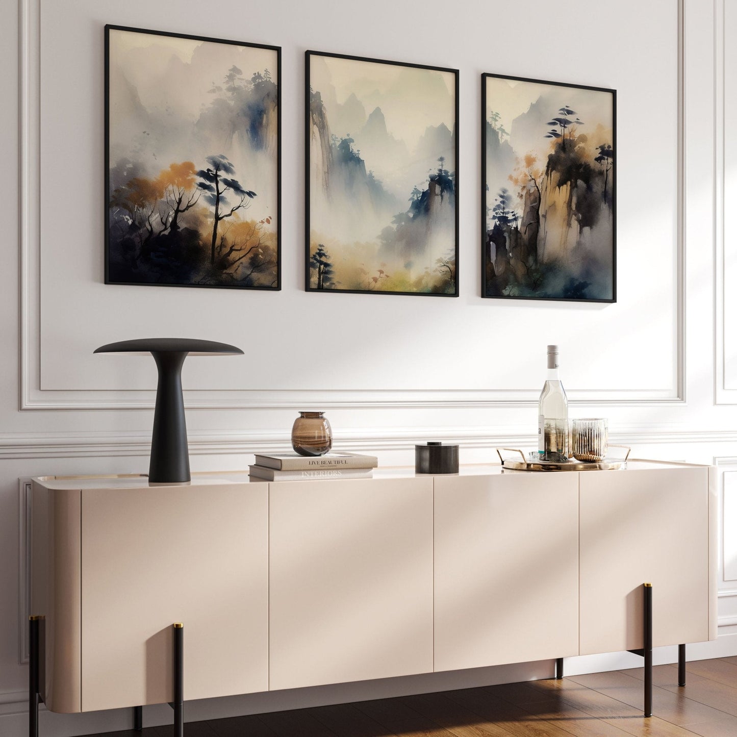 Living Room Wall Decor Modern | Set of 3 Asian Inspired Wall art Prints