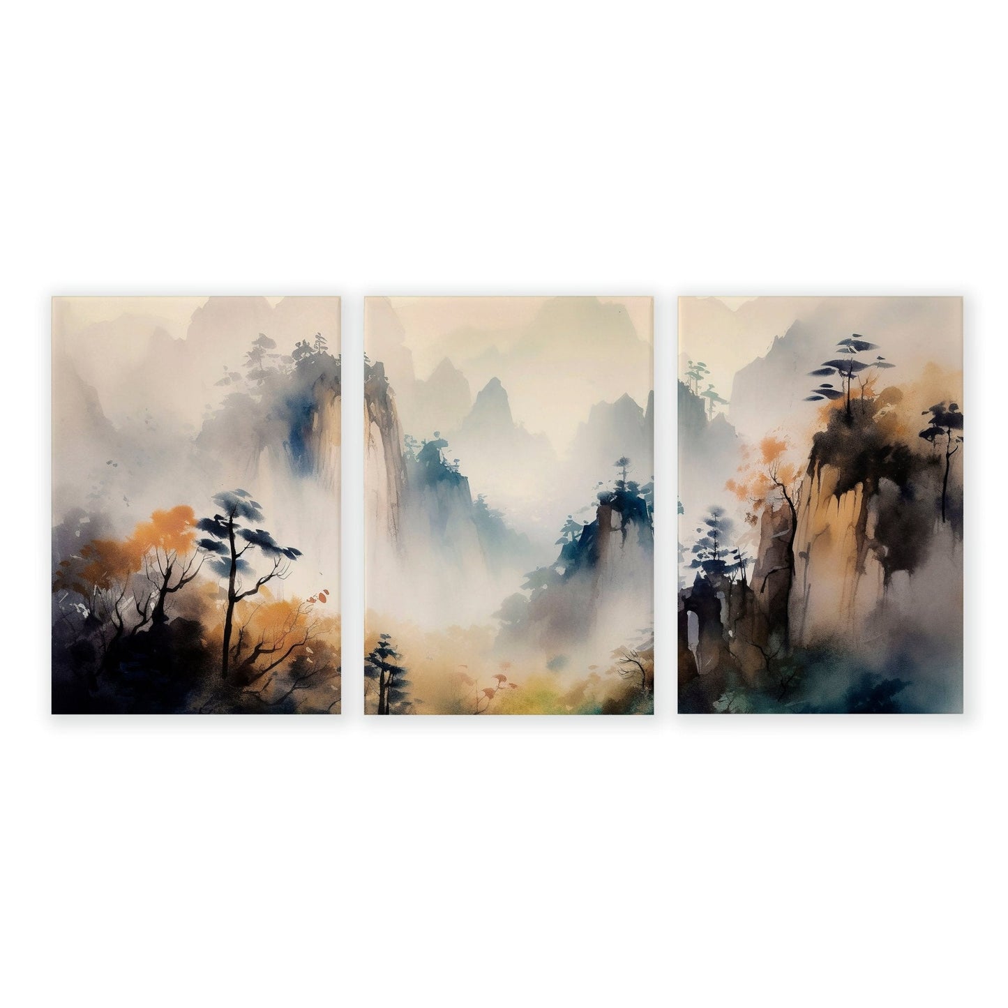 Living Room Wall Decor Modern | Set of 3 Asian Inspired Wall art Prints