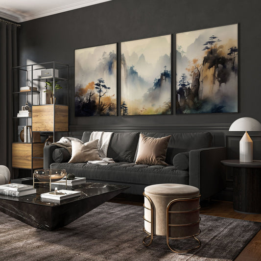 Living Room Wall Decor Modern | Set of 3 Asian Inspired Wall art Prints