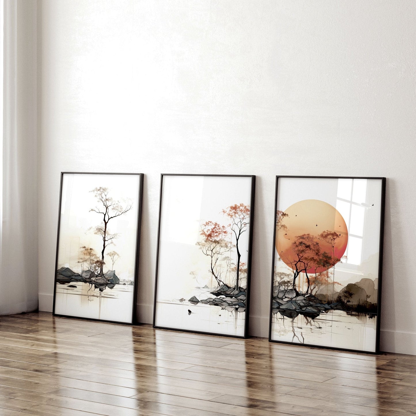 Living Room Wall Decor | Set of 3 Asian Inspired Wall art Prints