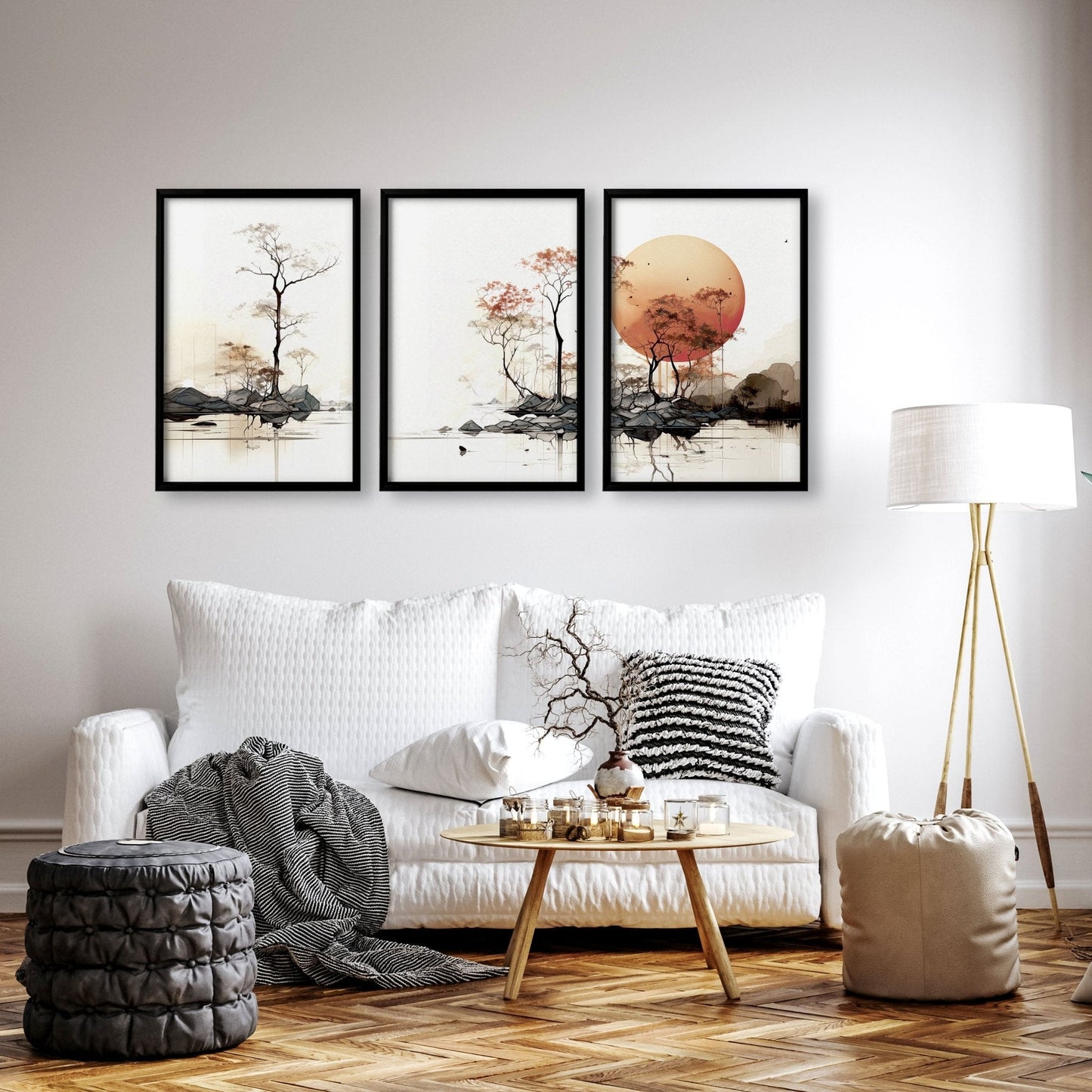 Living Room Wall Decor | Set of 3 Asian Inspired Wall art Prints