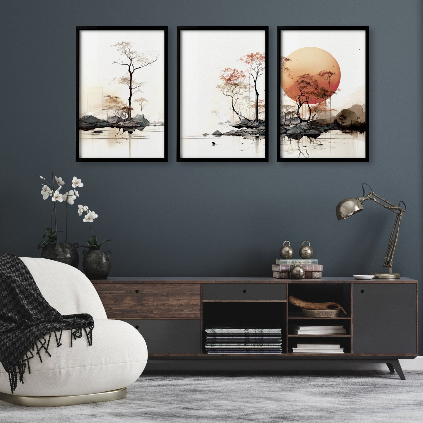 Living Room Wall Decor | Set of 3 Asian Inspired Wall art Prints