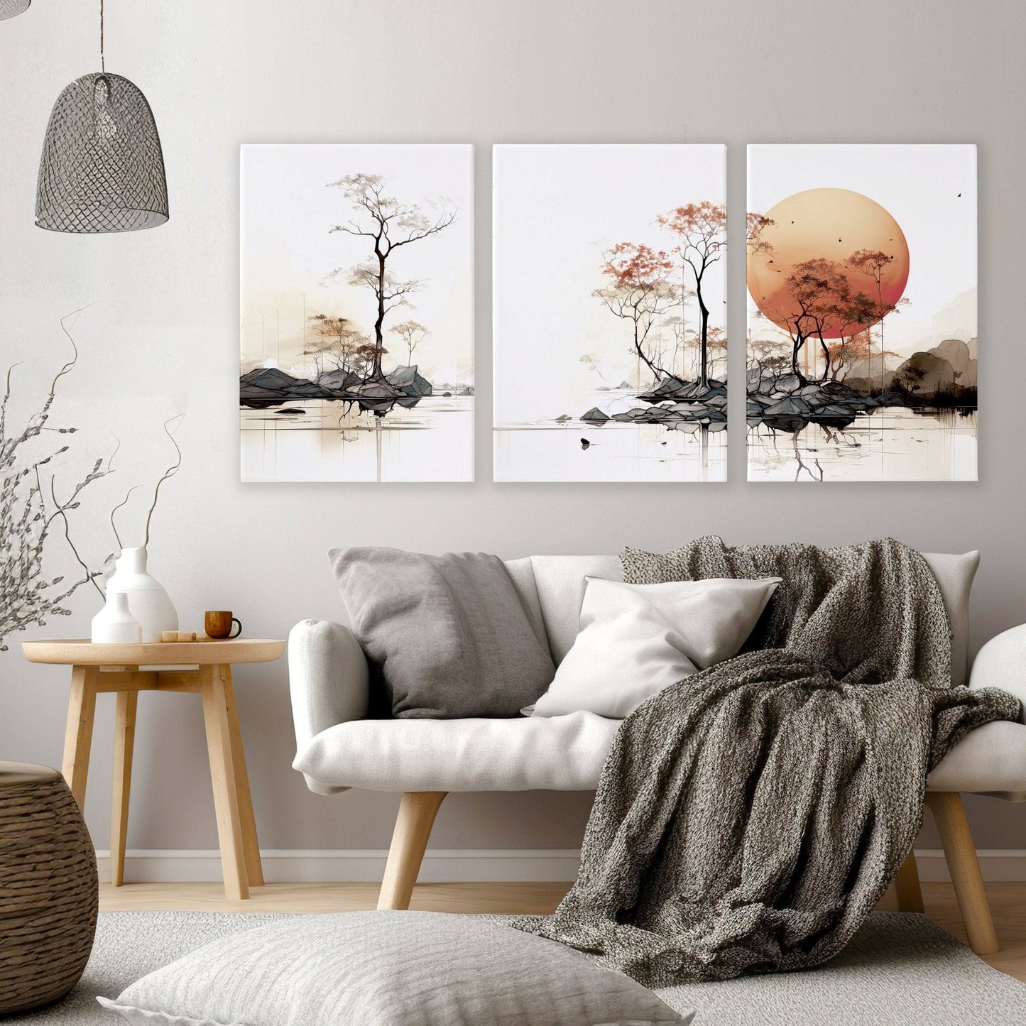 Living Room Wall Decor | Set of 3 Asian Inspired Wall art Prints