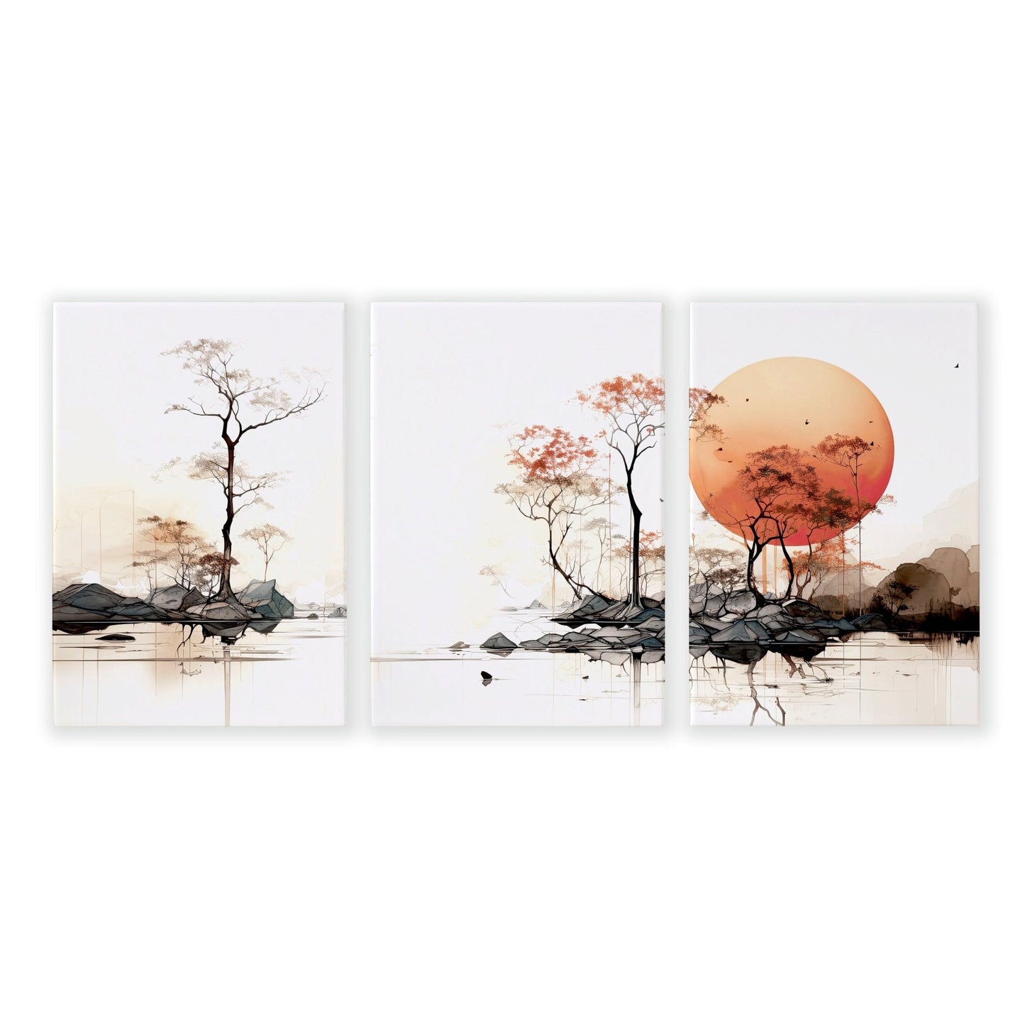 Living Room Wall Decor | Set of 3 Asian Inspired Wall art Prints