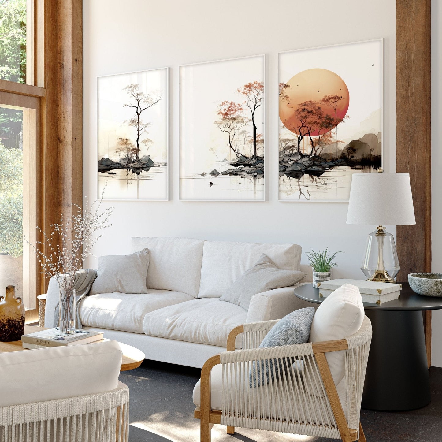 Living Room Wall Decor | Set of 3 Asian Inspired Wall art Prints