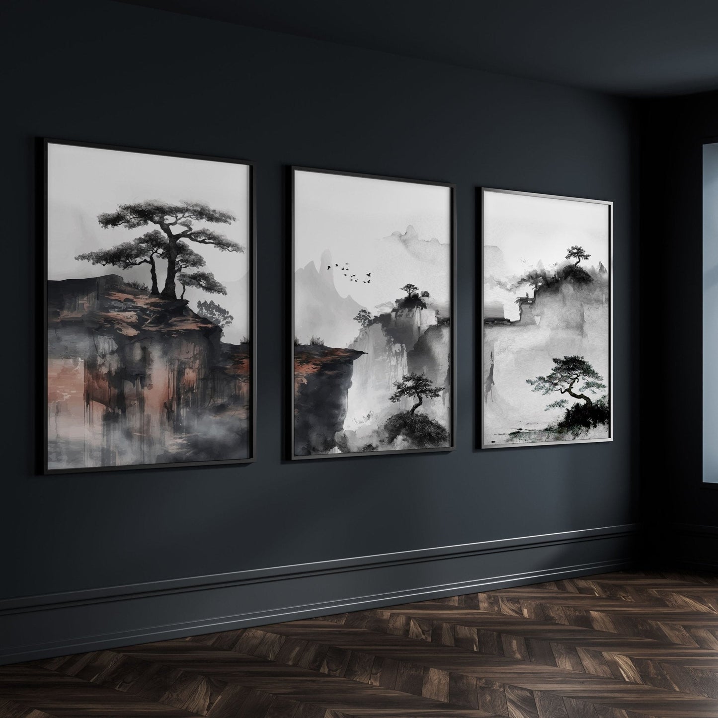 Living Room Wall Decoration | Set of 3 Asian Inspired Wall art Prints