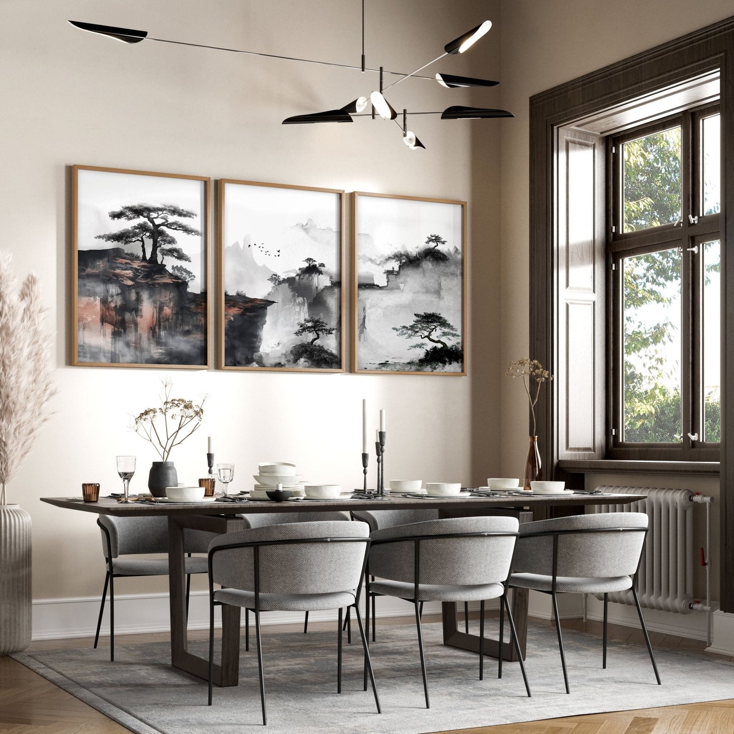 Living Room Wall Decoration | Set of 3 Asian Inspired Wall art Prints