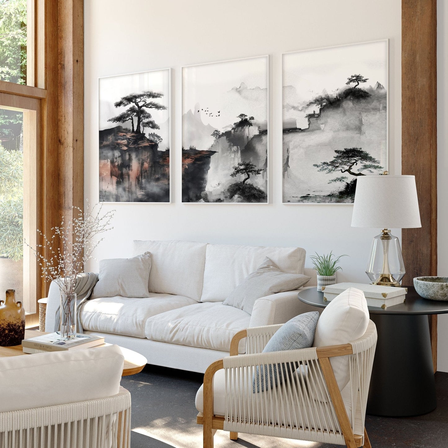 Living Room Wall Decoration | Set of 3 Asian Inspired Wall art Prints