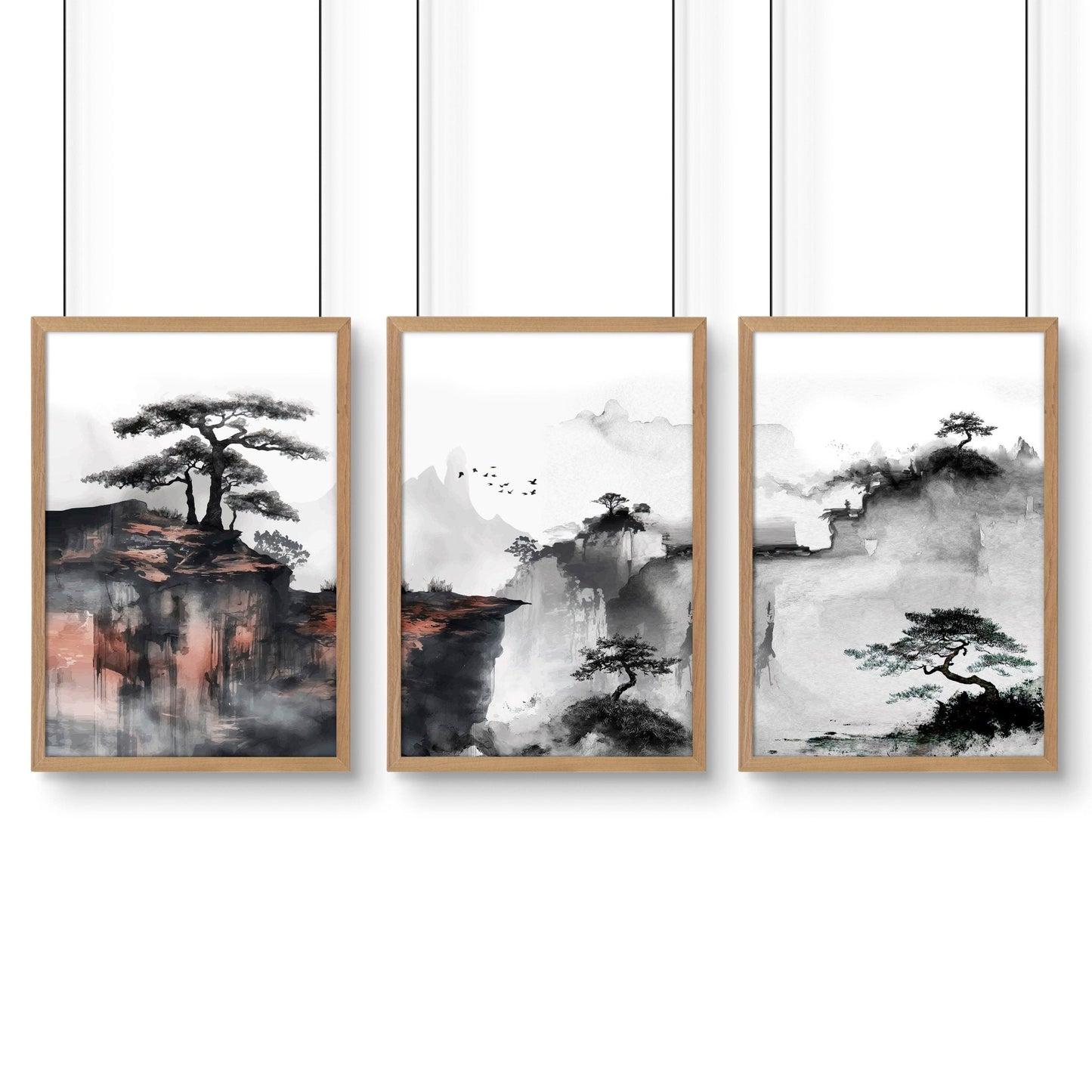 Living Room Wall Decoration | Set of 3 Asian Inspired Wall art Prints