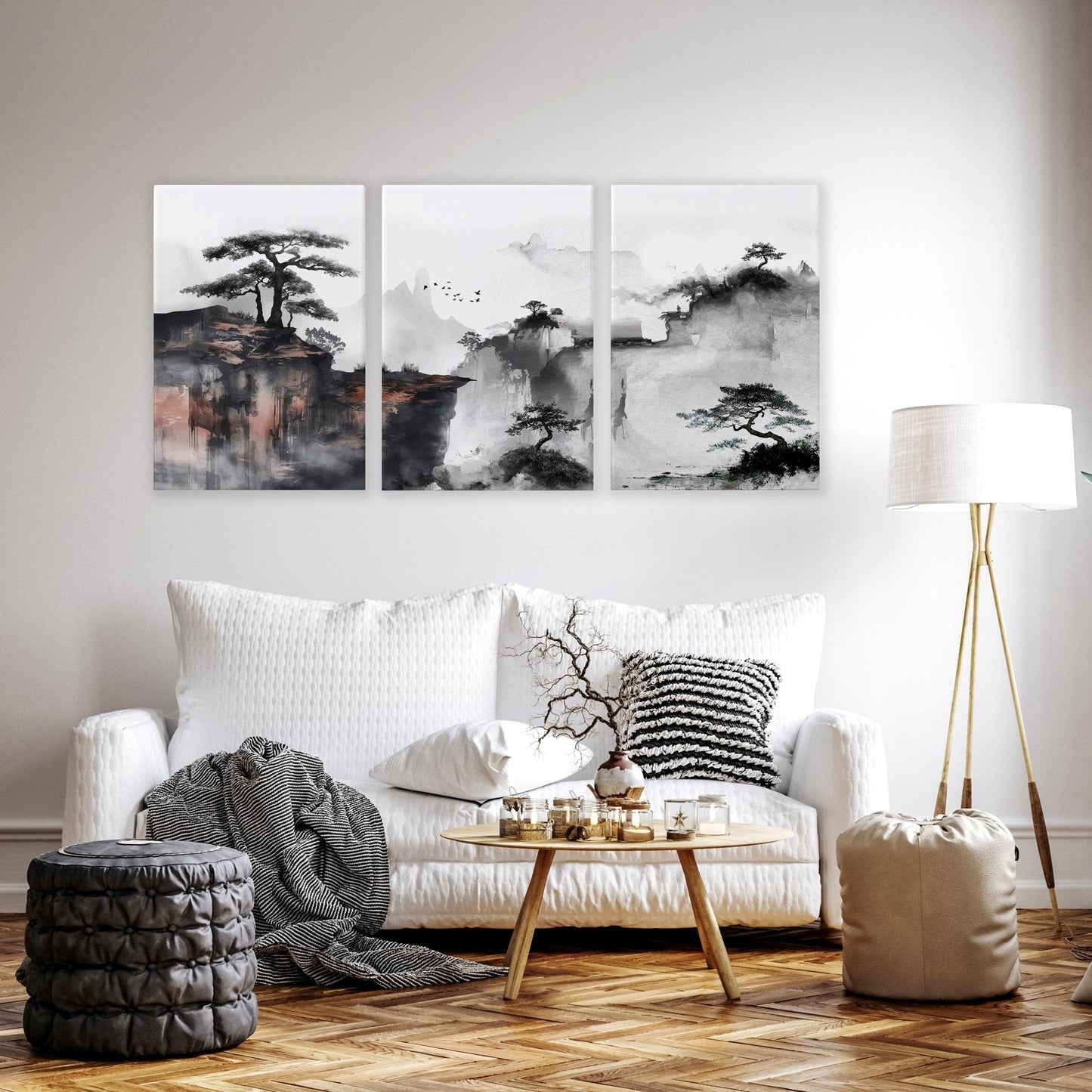 Living Room Wall Decoration | Set of 3 Asian Inspired Wall art Prints