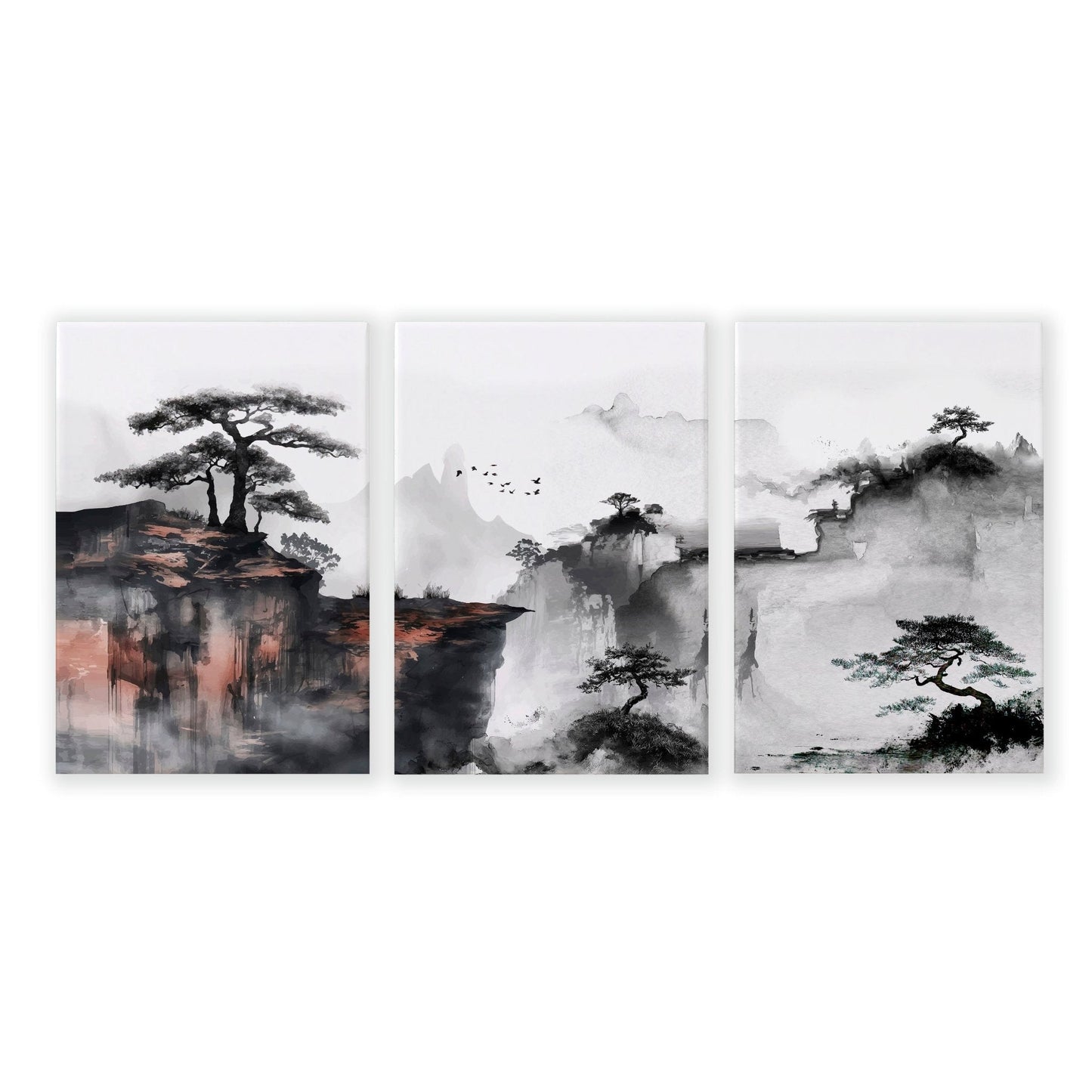 Living Room Wall Decoration | Set of 3 Asian Inspired Wall art Prints