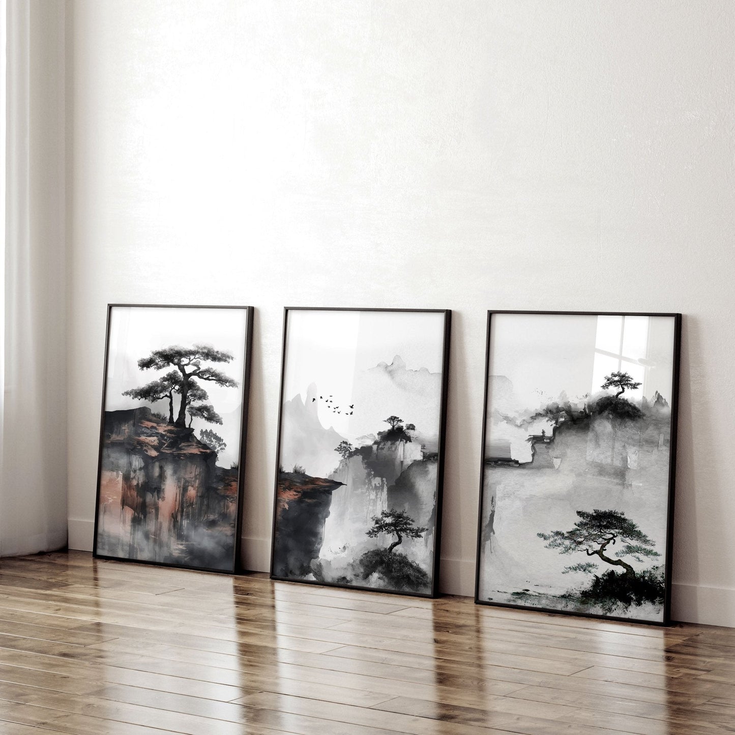 Living Room Wall Decoration | Set of 3 Asian Inspired Wall art Prints