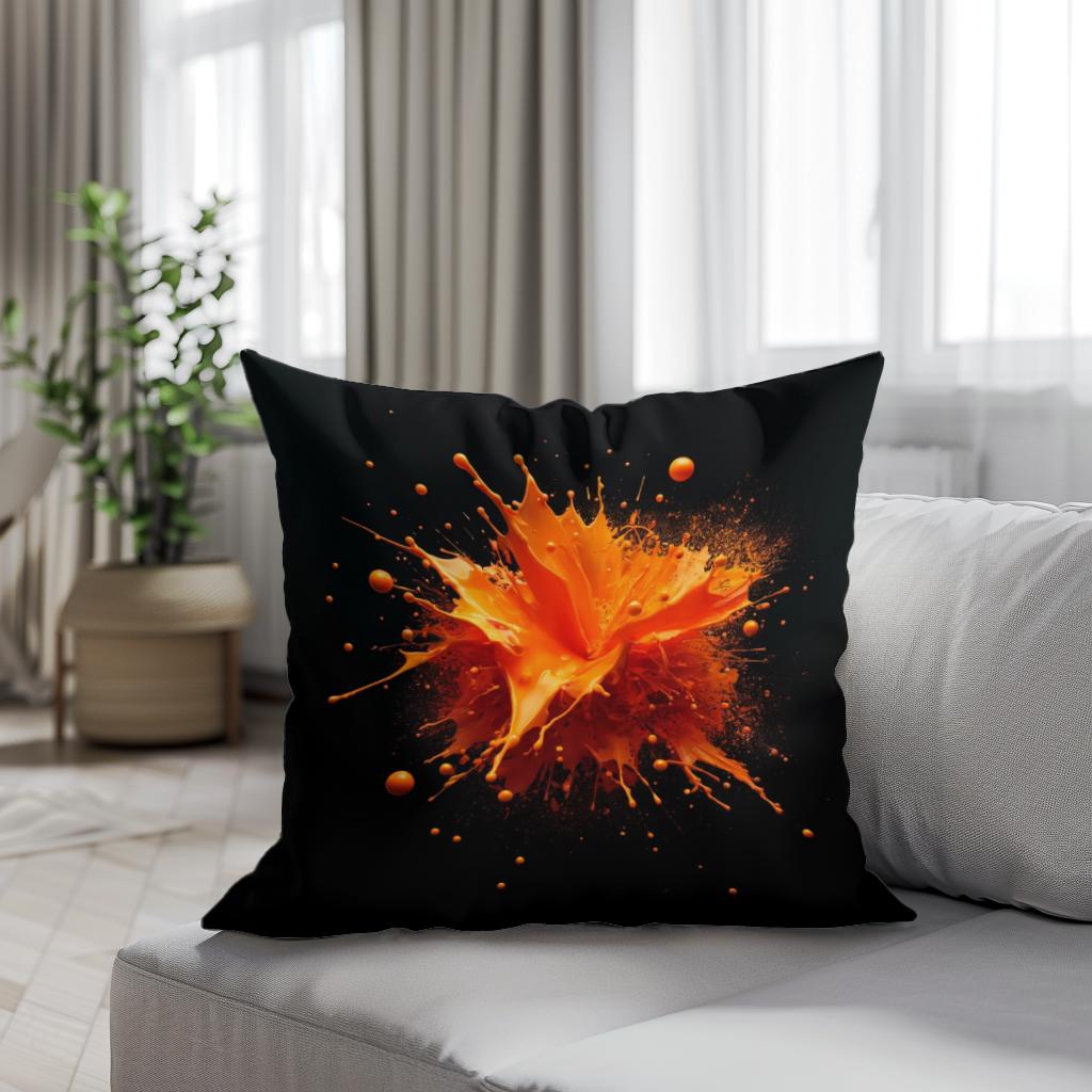 Vibrant Orange Splash Cotton Cushion