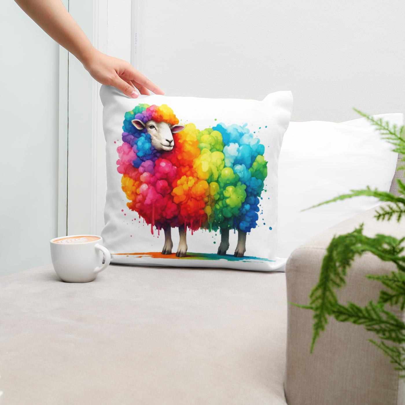 Rainbow Wool Sheep Cotton Cushion