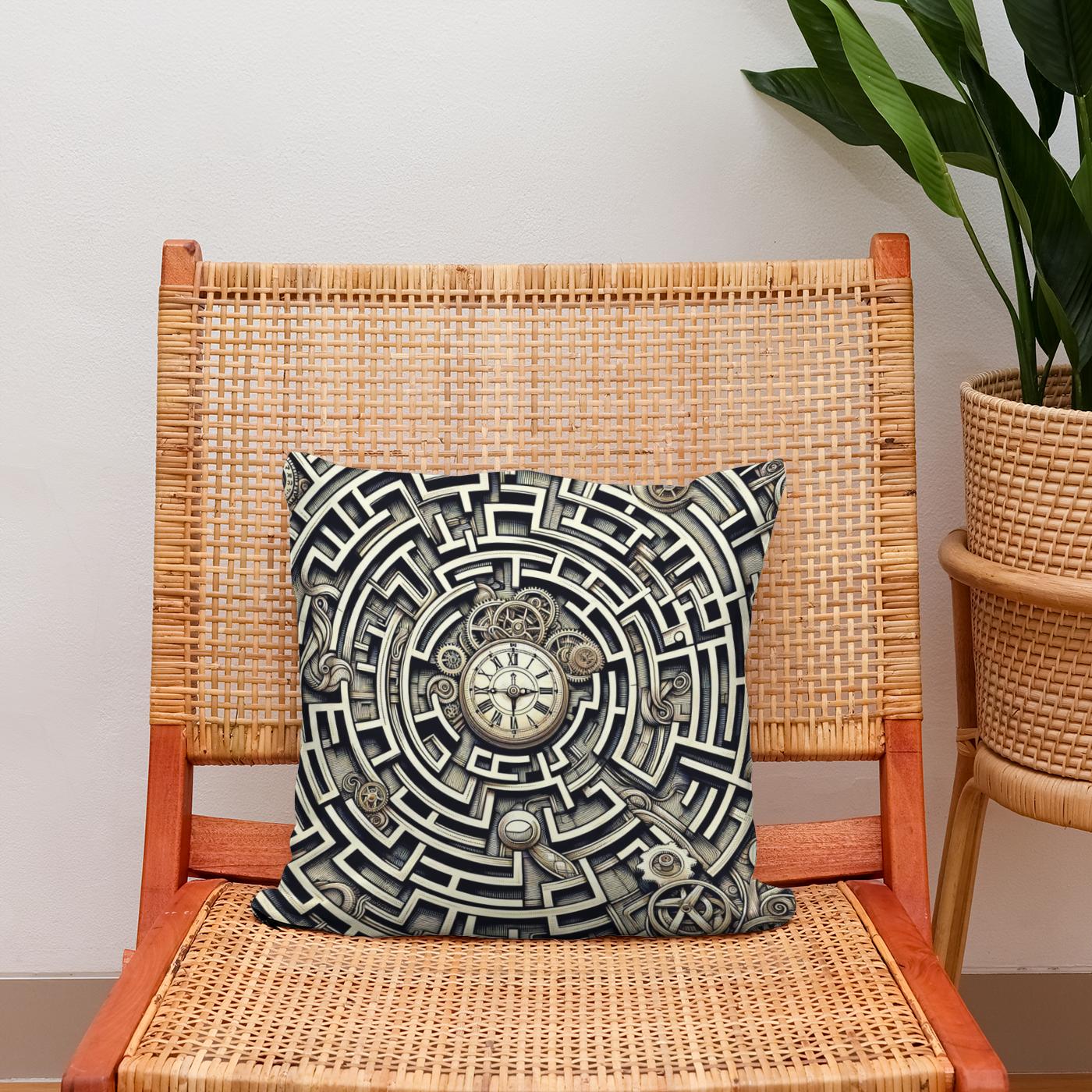 Temporal Labyrinth Elegance Cotton Cushion