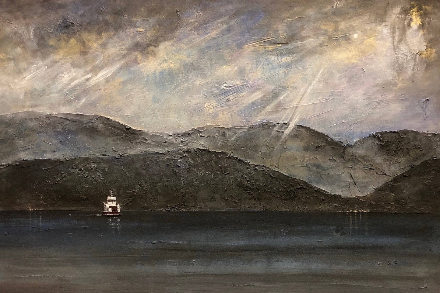 Lochranza Moonlit Ferry | Statement Interior Wall Art from Scotland