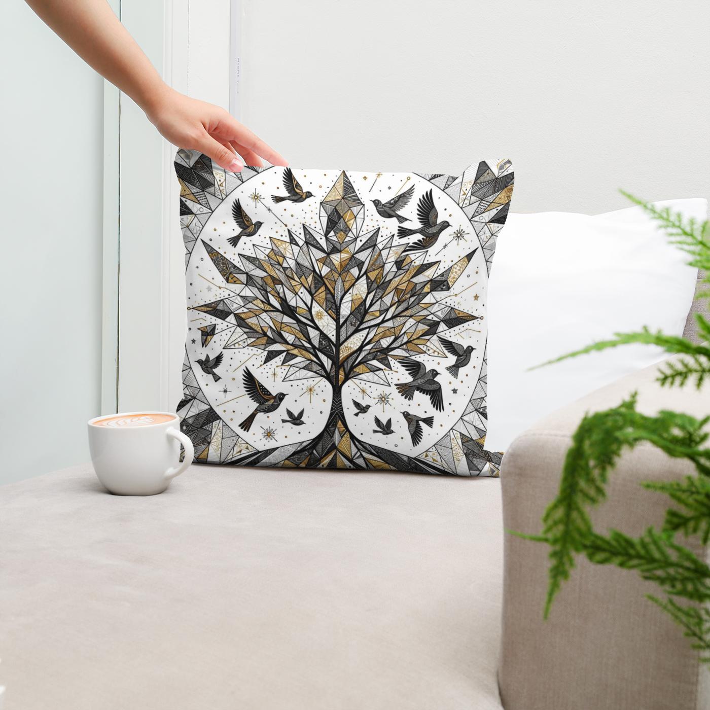 Golden Geometric Nature Cotton Cushion
