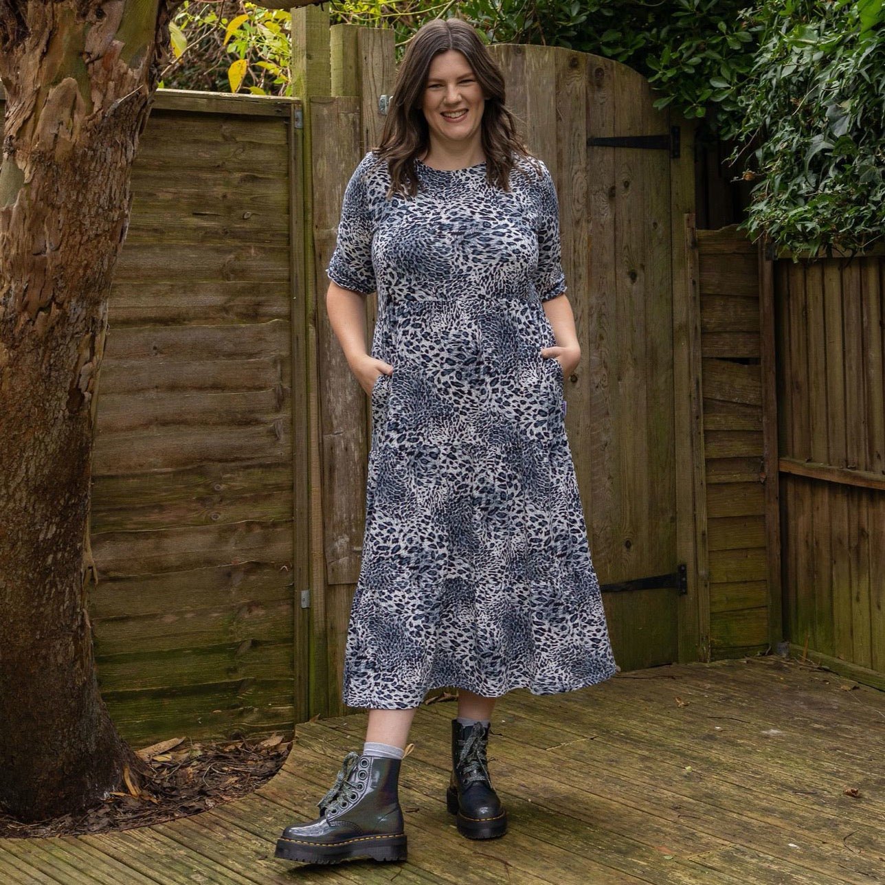 The Midi Breastfeeding Dress - Grey Leopard Cotton