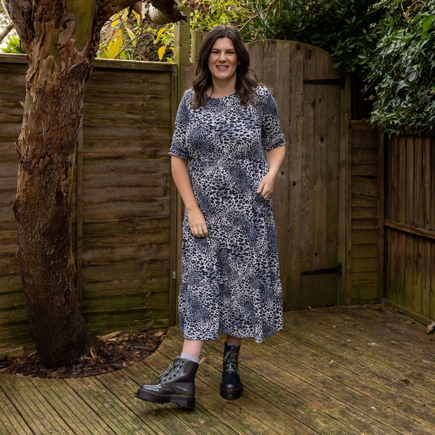 The Midi Breastfeeding Dress - Grey Leopard Cotton