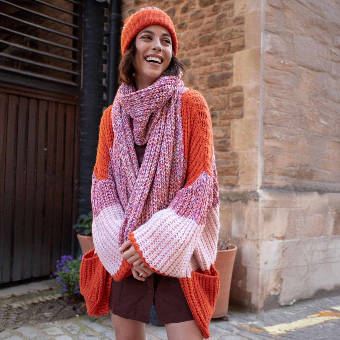 Lolly Twist Bobble Beanie Hat - Orange